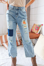 Load image into Gallery viewer, Cotton Washed High Waist Ripped Patchwork Straight Leg Jeans
