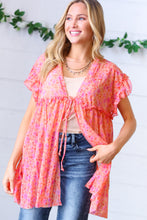 Load image into Gallery viewer, Peach &amp; Lavender Floral Sheer Tie Top
