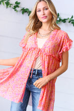 Load image into Gallery viewer, Peach &amp; Lavender Floral Sheer Tie Top
