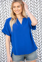Load image into Gallery viewer, Cobalt Blue Banded V Neck Ruched Cuff Sleeve Top
