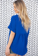 Load image into Gallery viewer, Cobalt Blue Banded V Neck Ruched Cuff Sleeve Top
