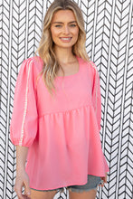 Load image into Gallery viewer, Coral Babydoll Bubble Sleeve Pom-Pom Lace Top
