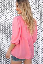 Load image into Gallery viewer, Coral Babydoll Bubble Sleeve Pom-Pom Lace Top

