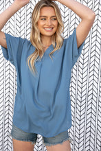 Load image into Gallery viewer, Dusty Blue V Neck Banded Dolman Woven Blouse
