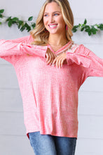 Load image into Gallery viewer, Coral Rib Lace V Neck Button Detail Top
