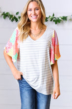 Load image into Gallery viewer, Multicolor Floral Patchwork Bell Sleeve Striped Top
