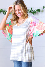 Load image into Gallery viewer, Multicolor Floral Patchwork Bell Sleeve Striped Top
