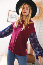 Load image into Gallery viewer, Berry Rib Rayon Challis Paisley Bubble Sleeve Top
