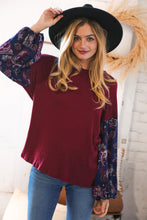 Load image into Gallery viewer, Berry Rib Rayon Challis Paisley Bubble Sleeve Top
