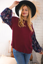 Load image into Gallery viewer, Berry Rib Rayon Challis Paisley Bubble Sleeve Top
