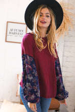 Load image into Gallery viewer, Berry Rib Rayon Challis Paisley Bubble Sleeve Top
