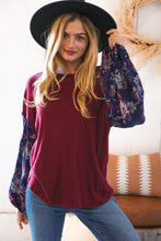 Load image into Gallery viewer, Berry Rib Rayon Challis Paisley Bubble Sleeve Top
