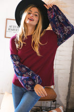 Load image into Gallery viewer, Berry Rib Rayon Challis Paisley Bubble Sleeve Top
