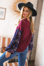 Load image into Gallery viewer, Berry Rib Rayon Challis Paisley Bubble Sleeve Top
