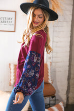 Load image into Gallery viewer, Berry Rib Rayon Challis Paisley Bubble Sleeve Top
