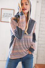 Load image into Gallery viewer, Charcoal Vintage Chevron Hacci Color Block Hoodie
