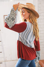 Load image into Gallery viewer, Berry Hacci Aztec Multistripe Outseam Bell Sleeve Top
