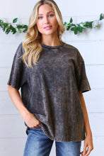 Load image into Gallery viewer, Black Cotton Wash Short Sleeve Crew Neck Top
