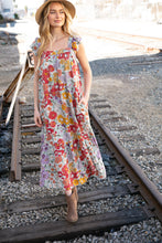 Load image into Gallery viewer, Floral Print Ruffle Cap Sleeve Square Neck Maxi Dress
