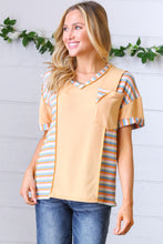 Load image into Gallery viewer, Sunrise Terry V Neck Stripe Color Block Outseam Top
