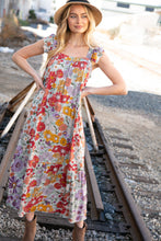 Load image into Gallery viewer, Floral Print Ruffle Cap Sleeve Square Neck Maxi Dress
