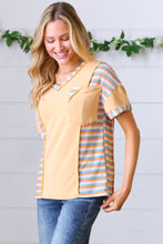 Load image into Gallery viewer, Sunrise Terry V Neck Stripe Color Block Outseam Top
