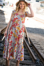Load image into Gallery viewer, Floral Print Ruffle Cap Sleeve Square Neck Maxi Dress
