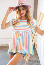 Load image into Gallery viewer, Rainbow Babydoll Peplum Rib Flutter Sleeve Top
