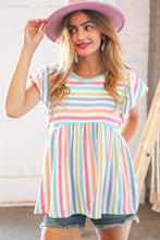 Load image into Gallery viewer, Rainbow Babydoll Peplum Rib Flutter Sleeve Top
