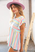 Load image into Gallery viewer, Rainbow Babydoll Peplum Rib Flutter Sleeve Top
