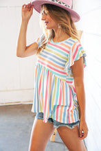 Load image into Gallery viewer, Rainbow Babydoll Peplum Rib Flutter Sleeve Top

