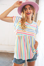 Load image into Gallery viewer, Rainbow Babydoll Peplum Rib Flutter Sleeve Top
