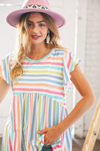 Load image into Gallery viewer, Rainbow Babydoll Peplum Rib Flutter Sleeve Top
