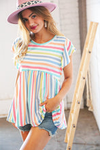 Load image into Gallery viewer, Rainbow Babydoll Peplum Rib Flutter Sleeve Top
