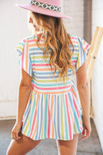 Load image into Gallery viewer, Rainbow Babydoll Peplum Rib Flutter Sleeve Top

