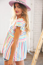 Load image into Gallery viewer, Rainbow Babydoll Peplum Rib Flutter Sleeve Top
