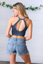 Load image into Gallery viewer, Ash Black Wash Rib Cropped Snap Button V Neck Bralette
