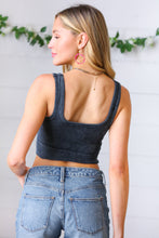 Load image into Gallery viewer, Ash Black Washed Rib Cropped Square Neck Tank
