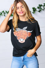 Load image into Gallery viewer, Black Cotton Cow Graphic Knit Tee
