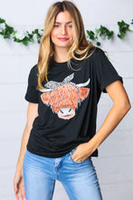 Load image into Gallery viewer, Black Cotton Cow Graphic Knit Tee
