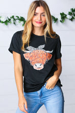 Load image into Gallery viewer, Black Cotton Cow Graphic Knit Tee
