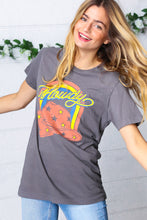 Load image into Gallery viewer, Grey Cotton Western Howdy Cowboy Graphic Tee
