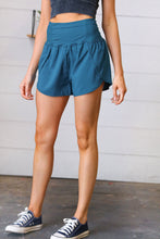 Load image into Gallery viewer, Teal High Waist Zipper Back Pocket Running Shorts
