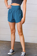 Load image into Gallery viewer, Teal High Waist Zipper Back Pocket Running Shorts
