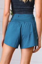 Load image into Gallery viewer, Teal High Waist Zipper Back Pocket Running Shorts
