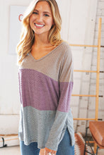 Load image into Gallery viewer, Beige &amp; Eggplant Swiss Dot V Neck Tunic
