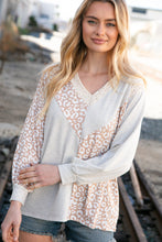 Load image into Gallery viewer, Beige Leopard Print Eyelet V Neck Raglan Top
