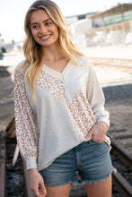 Load image into Gallery viewer, Beige Leopard Print Eyelet V Neck Raglan Top
