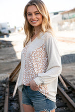 Load image into Gallery viewer, Beige Leopard Print Eyelet V Neck Raglan Top
