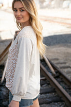 Load image into Gallery viewer, Beige Leopard Print Eyelet V Neck Raglan Top
